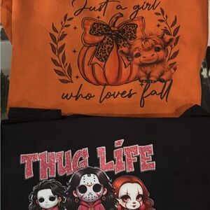 Orange Fall Graphic Tee and Black Thug Life Tee